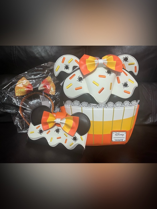 Loungefly Handbags - Disney Loungefly Candy Corn Minnie Glow Set -Backpack, wallet, and Ears